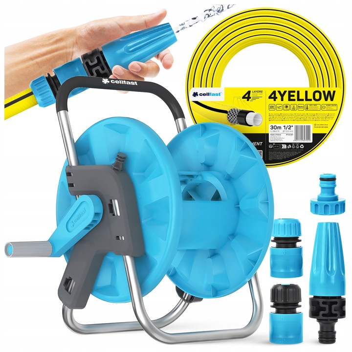 Cellfast kerti tömlő 4 rétegű 30m 1/2", alumínium tartó 45m, Basic öntözőkészlet