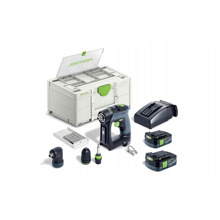 Bormasina-surubelnita Festool CXS 12,2 viteze, 2,5Ah, verde, set