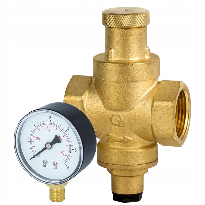 Mini reductor presiune apa DIAMOND DN20 3/4, din alama, cu manometru 0-6 bar si reglabil 1-4 bar (setare 3 bar), auriu, 1 buc