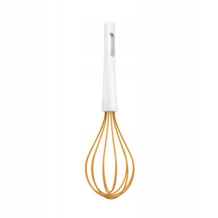 Tel de bucatarie Fiskars Functional Form, tel pentru spumare cu fire acoperite cu silicon, sigur pentru vase antiaderente, maner ergonomic, alb/portocaliu, 29 cm, 1 buc
