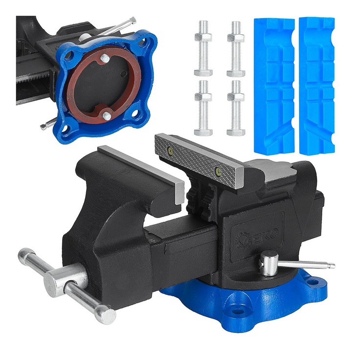 Geko satupad 125 mm / 5", 360°-ban forgatható üllővel, öntöttvasból, nagy teherbírású, fekete/kék, 1 db
