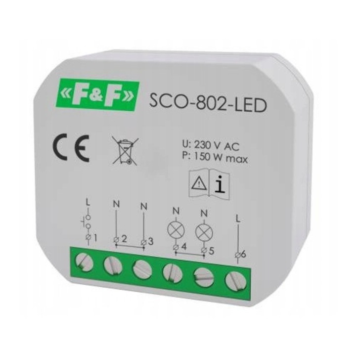 Dimmer/variátor LED F&F SCO-802-LED-hez, memóriával és Softstart funkcióval, 230V AC, 150 W, fehér, 1 db