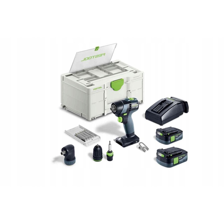 Masina de gaurit/insurubat cu acumulator Festool TXS 12, 12 V (10,8 V), motor fara perii EC-TEC, 2x acumulatori 2,5 Ah, FastFix 10 mm, Systainer SYS3, Multicolor, Set