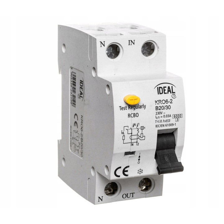 Диференциален прекъсвач Kanlux KRO6-2/B20/30, 20A, 30mA, бял, 2P