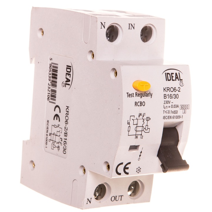 Disjunctor diferential Kanlux KRO6-2 16A 30mA alb 75x35x81mm 2P