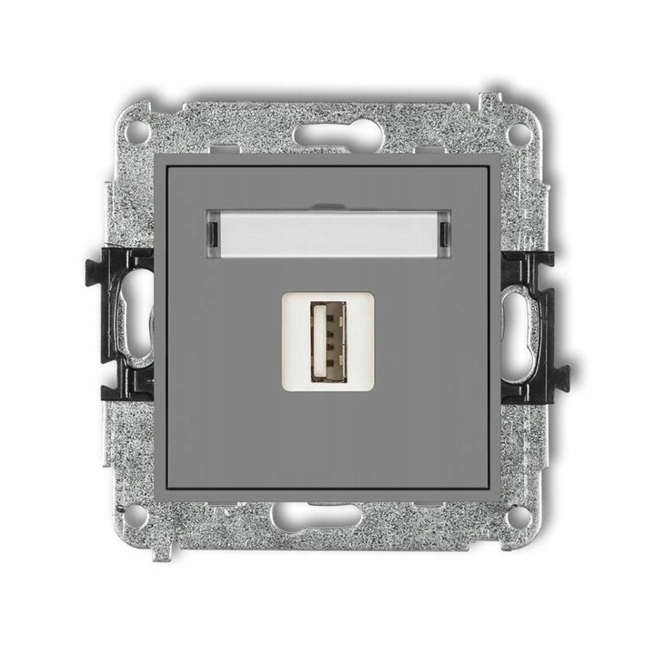 USB-A контакт Karlik MINI USB-A 2.0, IP20, UV устойчив, матово сив, 1 бр