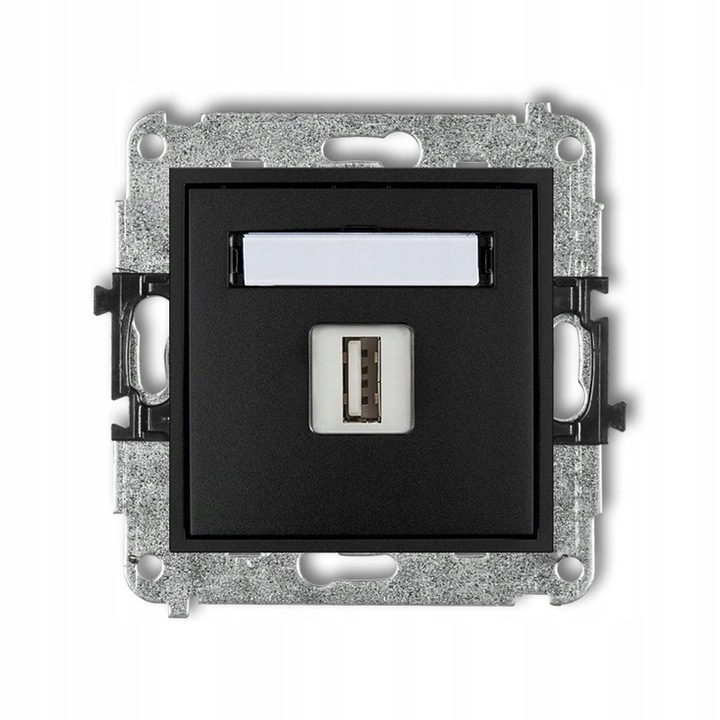 Контакт 1x USB-A 2.0 Karlik Mini, USB порт за зареждане, IP20, UV устойчивост, матово черен, 80x80x6,3 мм