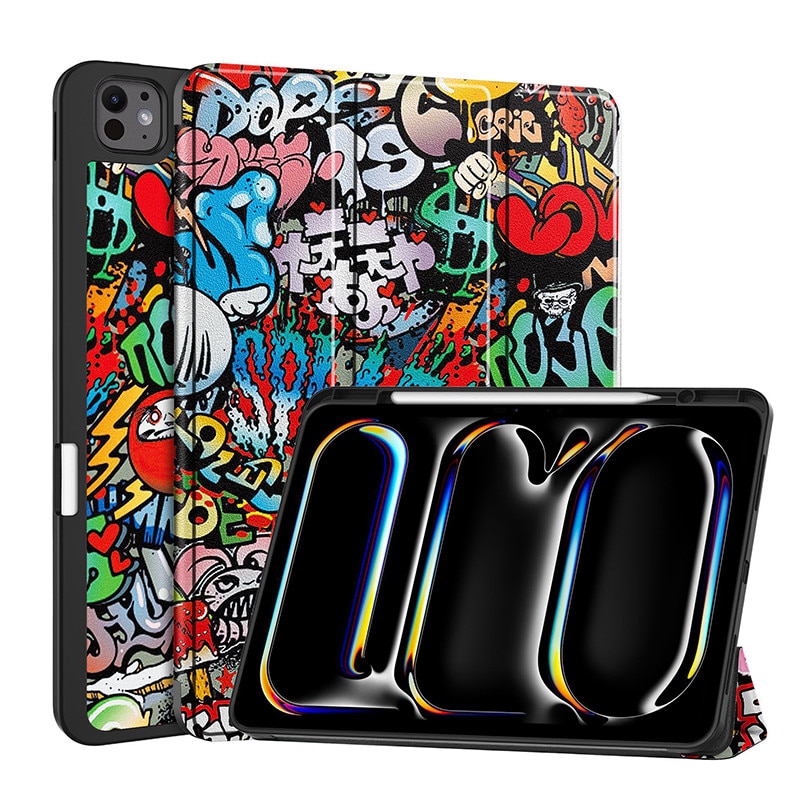 Husa pentru iPad Pro 13" 2024, Zeguer, Design Graffiti, cu Slot pentru Pencil, Functie Sleep/Wake, TPU Antisoc, Suport Triplu
