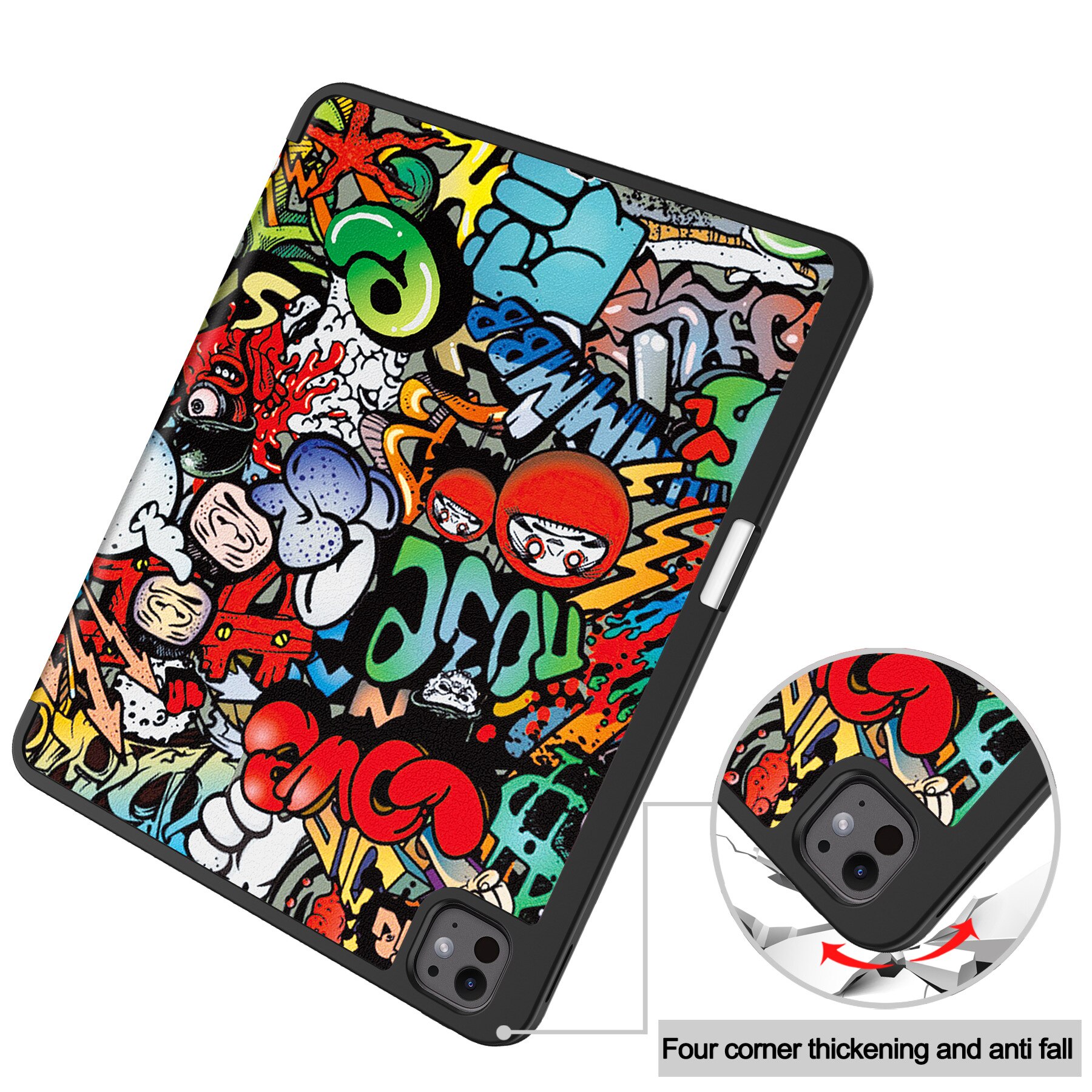 Husa pentru iPad Pro 13" 2024, Zeguer, Design Graffiti, cu Slot pentru Pencil, Functie Sleep/Wake, TPU Antisoc, Suport Triplu
