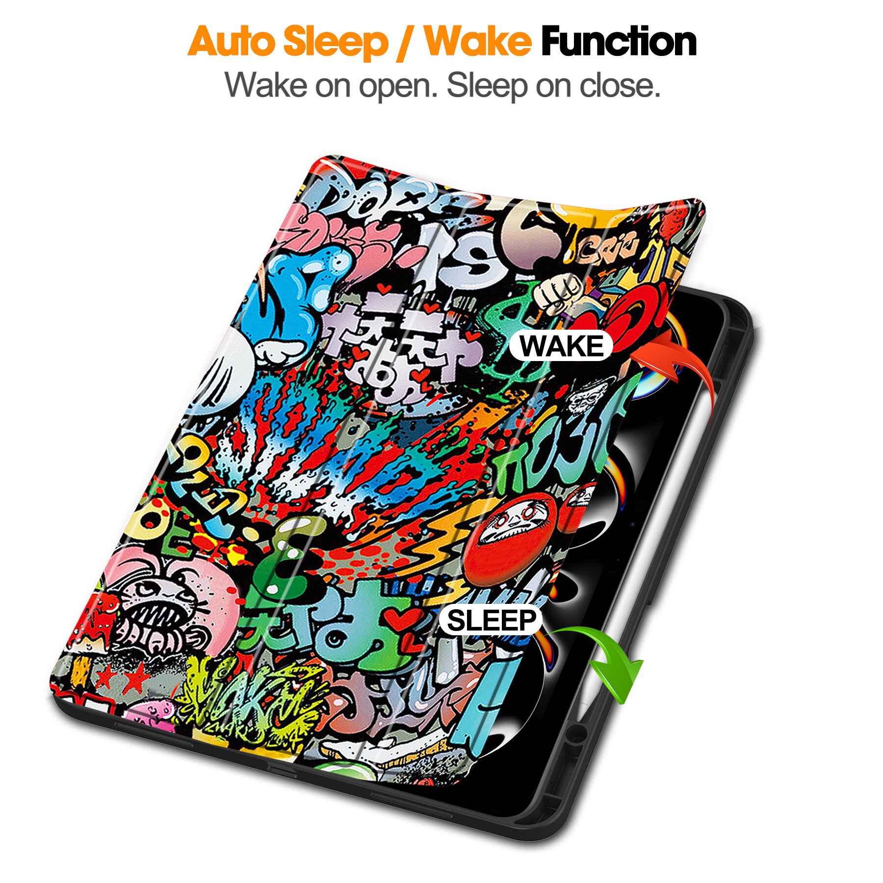 Husa pentru iPad Pro 13" 2024, Zeguer, Design Graffiti, cu Slot pentru Pencil, Functie Sleep/Wake, TPU Antisoc, Suport Triplu