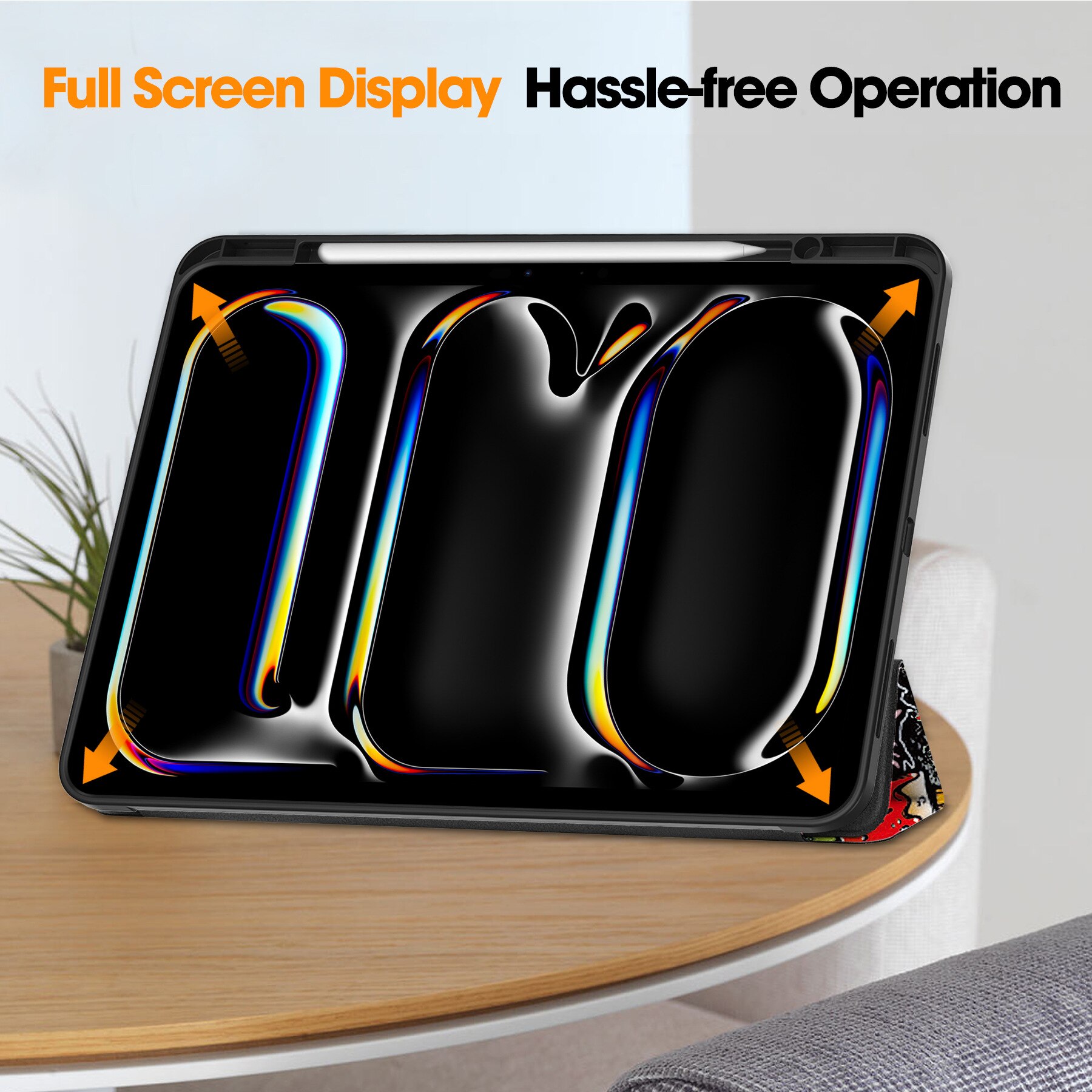 Husa pentru iPad Pro 13" 2024, Zeguer, Design Graffiti, cu Slot pentru Pencil, Functie Sleep/Wake, TPU Antisoc, Suport Triplu