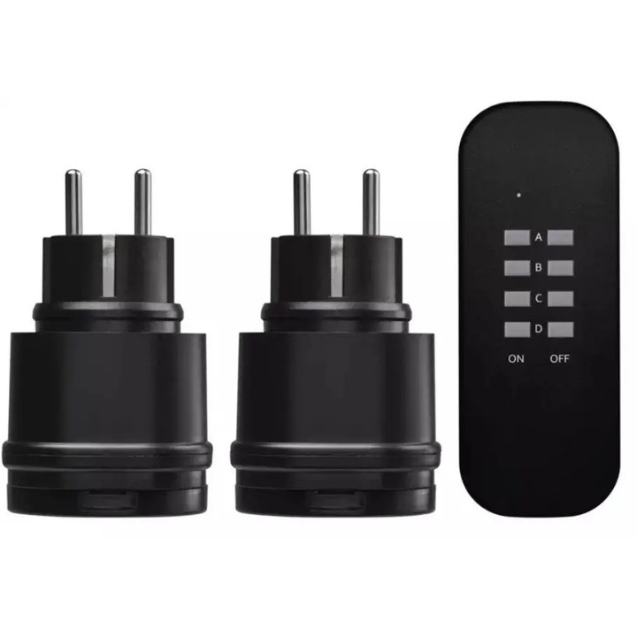 Emos P0067 2 db távirányítós aljzat + 1 távirányító készlet, vezeték nélküli vezérlés 433,92 MHz, max. 3 000 W, IP44, Fekete