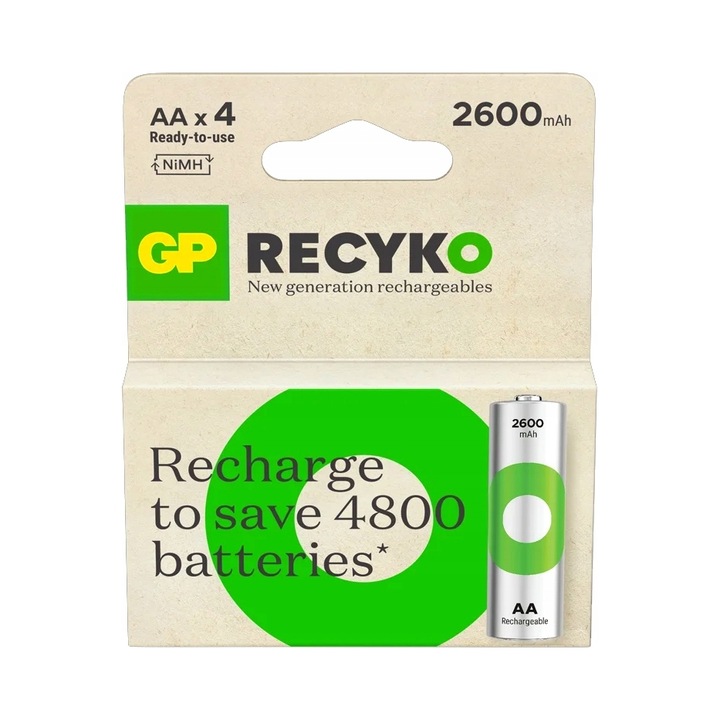 GP ReCyko NiMH akkumulátorok 2600mAh, 4 db-os AA készlet, 14.5x50.5mm