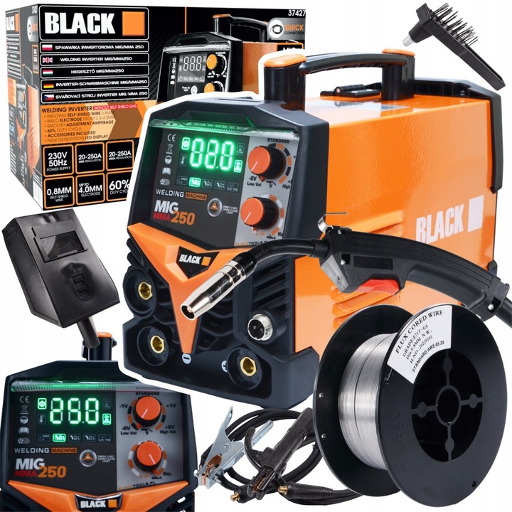 MIG MMA hegesztőgép szett Black 250A fluxus világítás 7kg