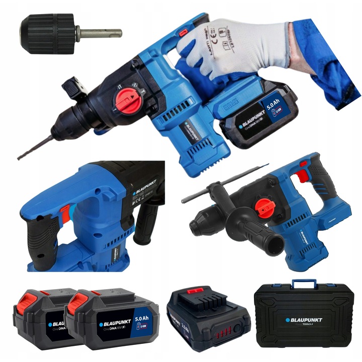 Ciocan rotopercutor Blaupunkt SDS, 2,8 J, set 2x acumulator 5 Ah, incarcator inclus, albastru/negru, 1 set