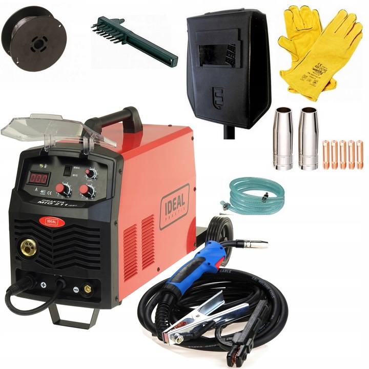 IDEAL PRAKTIK MIG 211 Digital hegesztőgép/hegesztő készülék, IGBT inverter, MIG/MAG/FLUX/MMA funkciók, 30-200 A, Piros/Fekete, 1 db