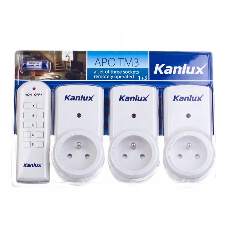 Комплект от 3 контакта с дистанционно управление Kanlux APO, радио, 220-240V, 10A, IP20