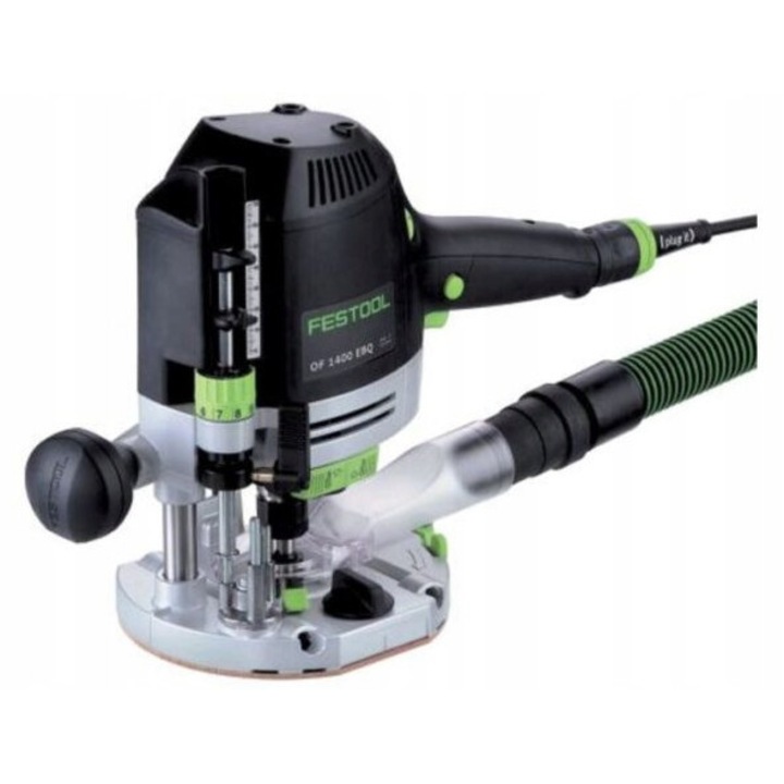 Festool OF 1400 EBQ-Plus kézi marógép, router, 1400 W, fordulatszám 10.000-22.500 ford./perc, marási mélység 70 mm, súly 4,3 kg, fekete/zöld, 1 db
