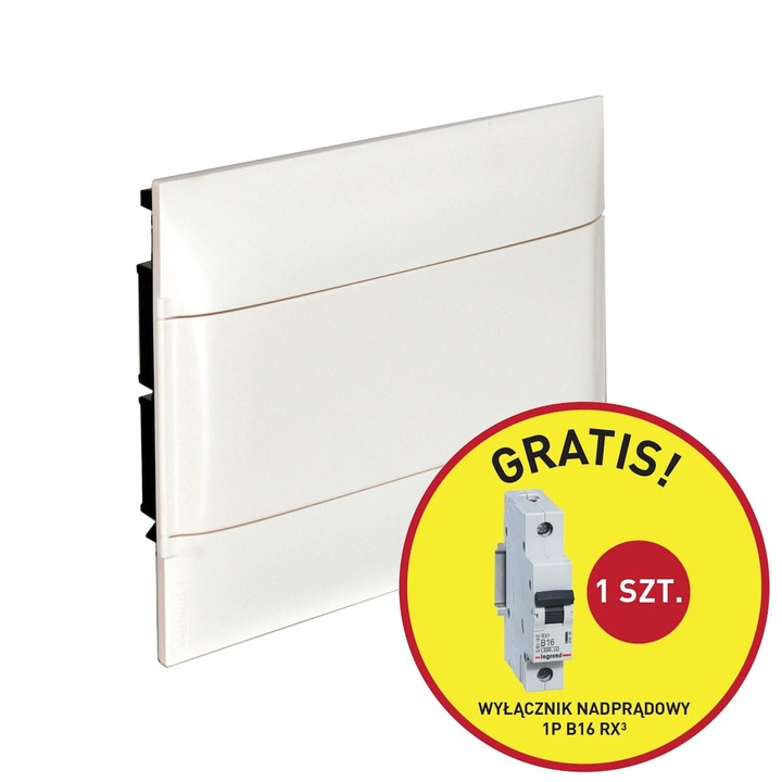 Legrand Practibox S 1x12 beépíthető elektromos elosztószekrény, IP40, fehér ajtóval, IK07, 1P B16 megszakítóval, fehér, 1 db