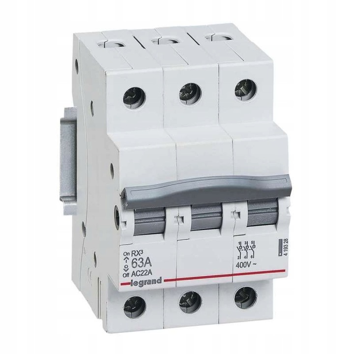 Legrand RX3 419328 szigetelt leválasztó kapcsoló, 3 pólusú, 63A, 400 V~, 3 modul, Fehér