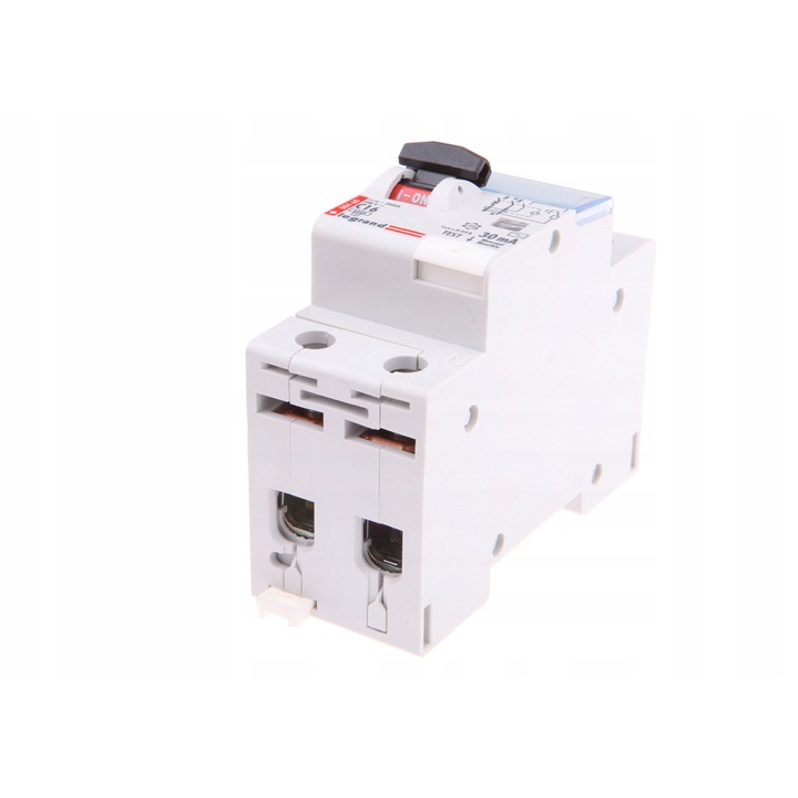 Intrerupator diferential Legrand 411013 C16 (16 A), 1+N, senzitivitate 30 mA AC, capacitate zwarci 6 kA, montaj pe sina TS35, 2 module (35 mm), alb, 1 buc