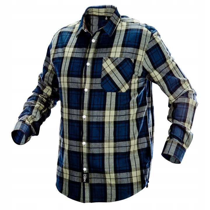 Camasa de lucru flanelata NEO, oliv-bleumarin, 100% bumbac, rezistenta la sifonare, unisex, L