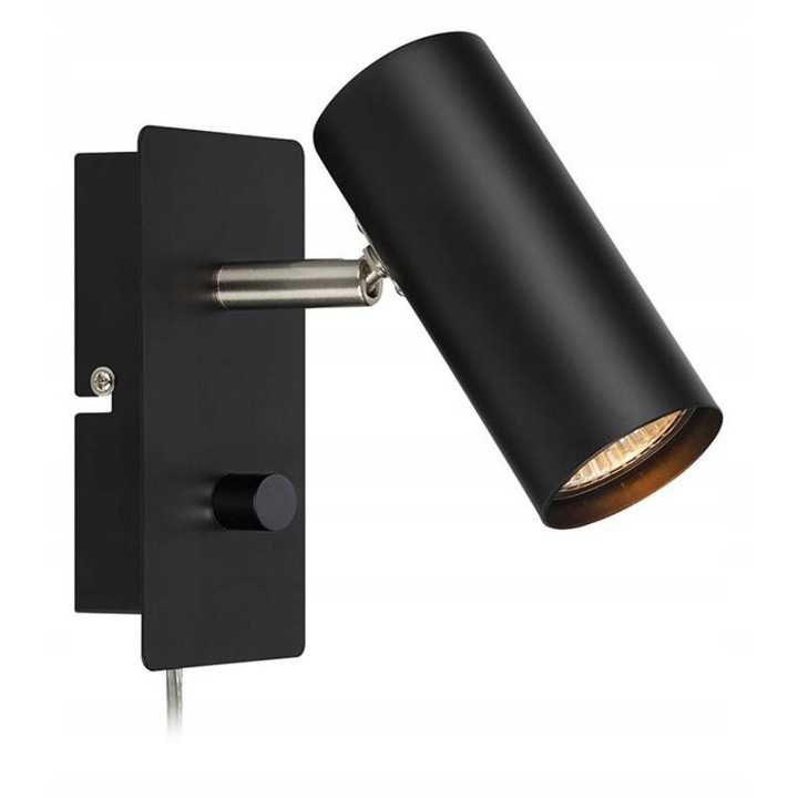 Fali lámpa, Markslojd, Barcelona, fém, GU10 foglalattal, 360°-ban állítható test és nyomógombos dimmer, fekete, 15x15,5x8 cm, 1 db