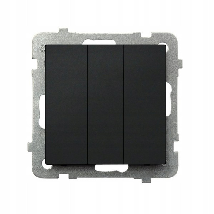 Ospel Sonata hármas nyomógomb, fekete metál, 7.1x7.1x4.2cm, süllyesztett szerelés