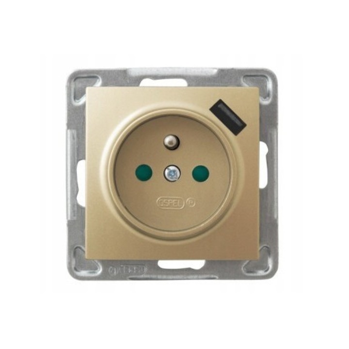 Контакт с USB зарядно Ospel Impresja, металик злато, 73x73x50mm