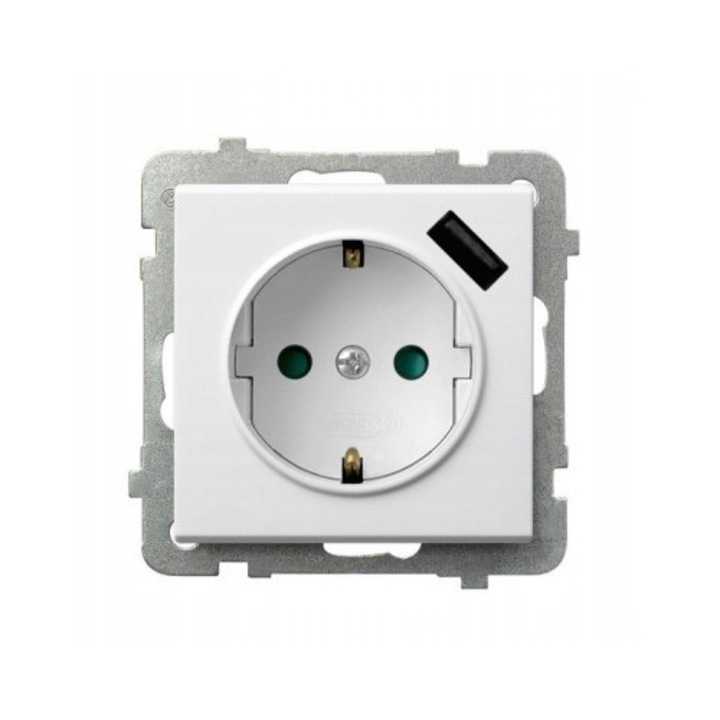 Контакт Schuko Ospel Sonata с USB зарядно, бял, 73x73x53мм