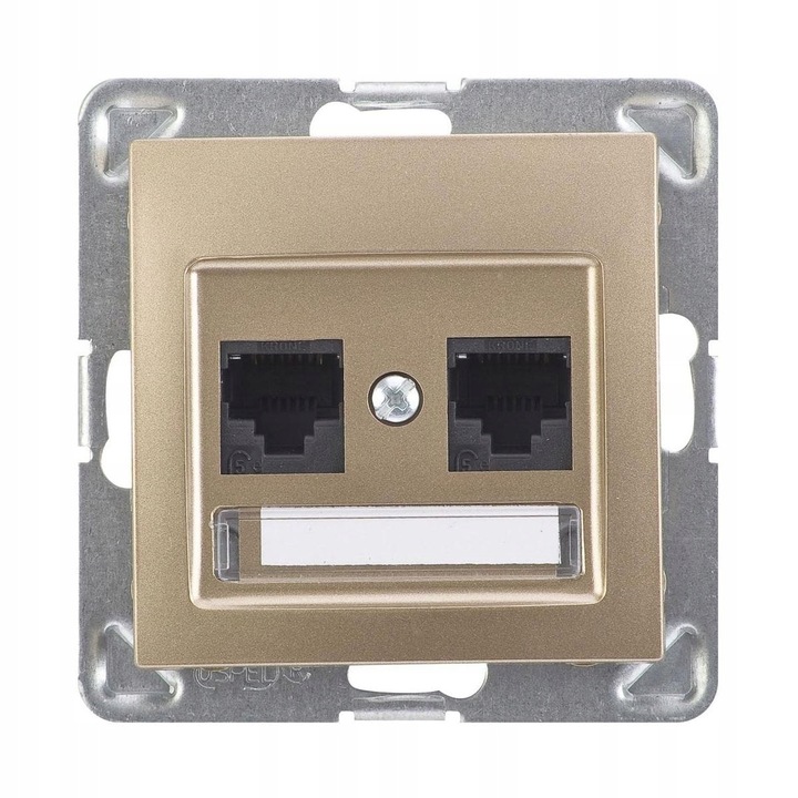 Контакт за мрежа RJ45 Ospel Impresja GPK-2Y/K/m/28, Cat.5e неекраниран до 100 MHz, вграден монтаж, ABS пластмаса, златист, 84x84x34 мм, 1 бр