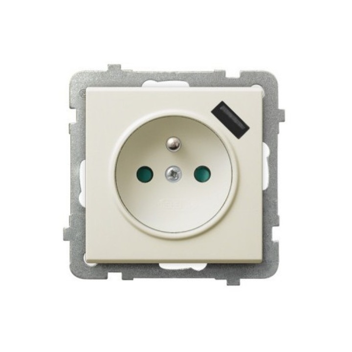 Контакт с USB зарядно Ospel Sonata екрю 73x73x50мм