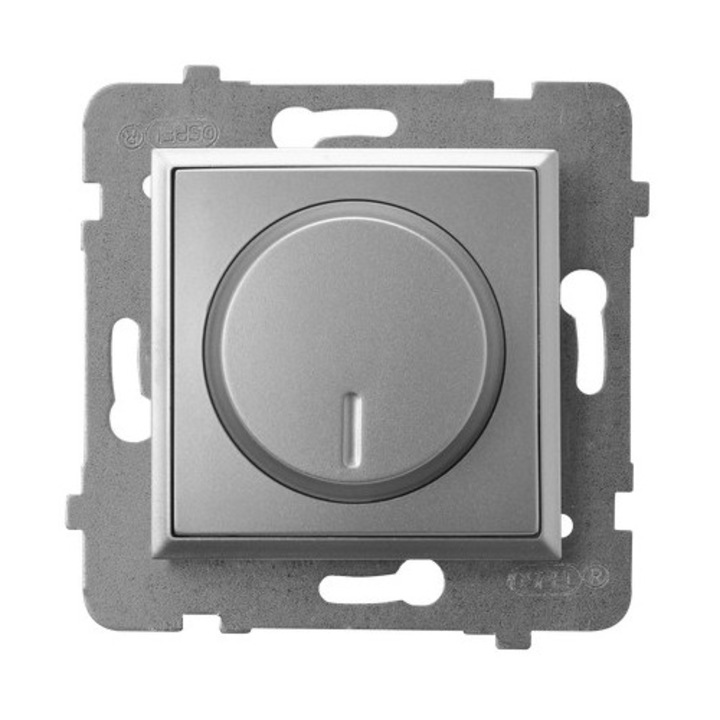 Univerzális fényerőszabályzó / fényerő-szabályozó Ospel Aria lP-8UL2/m/18, kompatibilis LED/CFL/izzólámpával (LED 0-100W, CFL 5-75W, izzólámpa 10-250W), süllyesztett szerelés bilincs/csavar rögzítéssel, időzítő és lépcsőfunkcióval, ezüst, 1 db