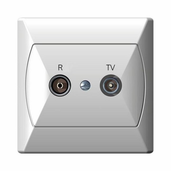 Крайна антенна розетка Ospel Akcent GPA-AK/00, затихване 2.5-3 dB, вграден монтаж, бял, 1 бр