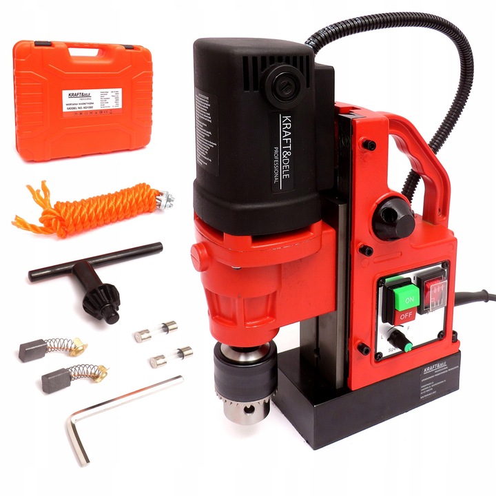 Kraft&Dele KD1382 mágneses fúrógép, fúró, 1800W, 1300N mágneses erő, 16mm fúrási kapacitás, piros/fekete, 1 db