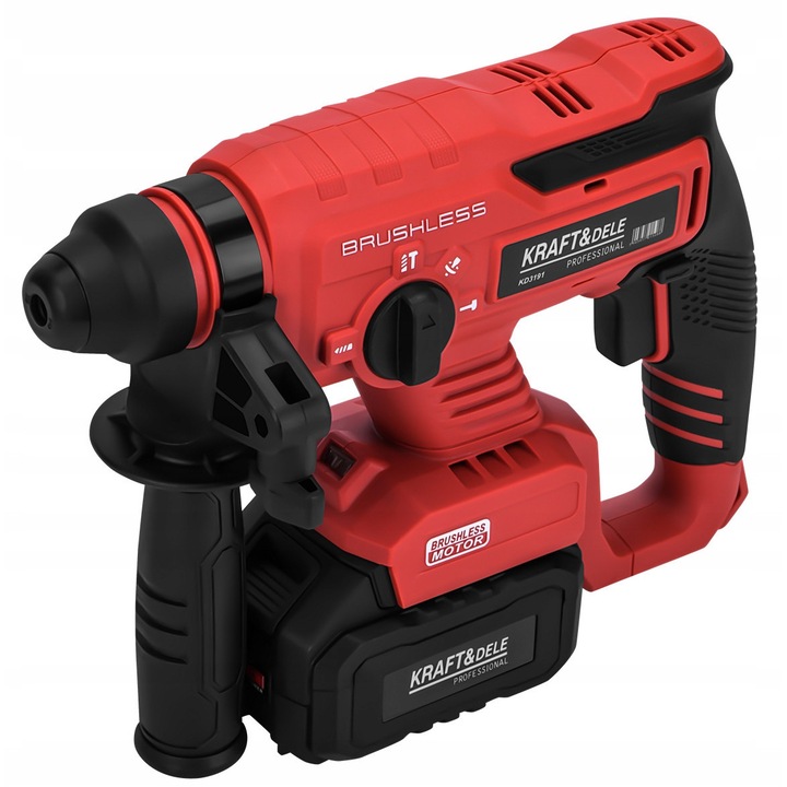 Ciocan rotopercutor Kraft&Dele KD3191, rotopercutor fara perii (brushless) 21V, 3J impact, 2 x 4Ah, SDS-PLUS, 4 moduri, reglaj viteza, rosu/negru, 1 buc