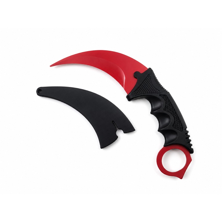 Cutit Karambit de Antrenament Rosu si Negru cu Teaca, Fara Tais, Design Fantasy Premium, Dalimag