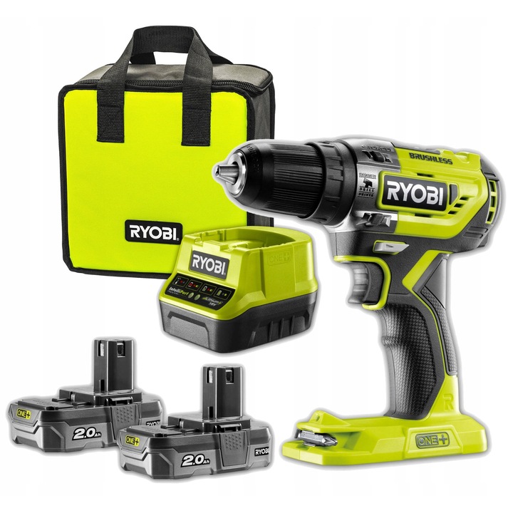 Bormasina cu impact Ryobi R18PD5-220S fara perii 18V 2x2Ah cu geanta