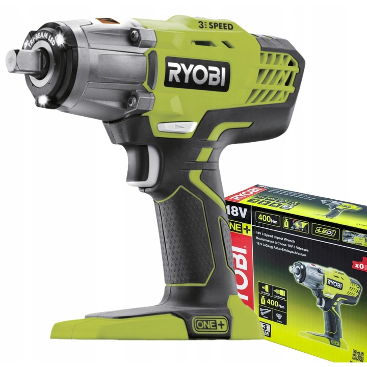 Ryobi R18IW3 ütvecsavarozó, 18V, 400 Nm, LED-del, One+ rendszer, Solo (akkumulátor nélkül), zöld/fekete, 1 db