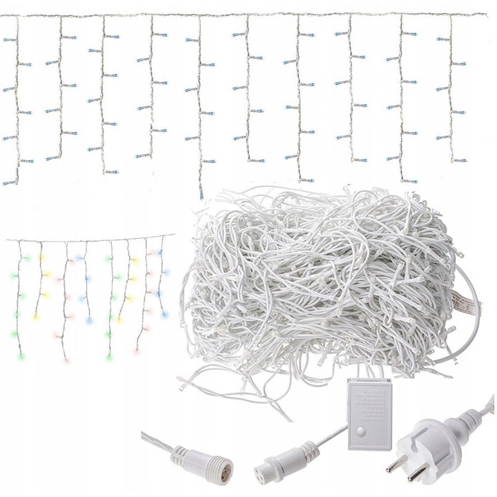 LED fényfüzér, 500 szál, 18m, hideg fehér, programozható, vízálló