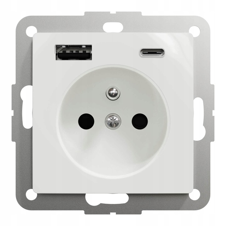 Електрически контакт Schneider Electric Sedna Design SDD111072, със зарядно USB A+C 2.4A, 2P+E, 16A 3680W, бял, 1 бр