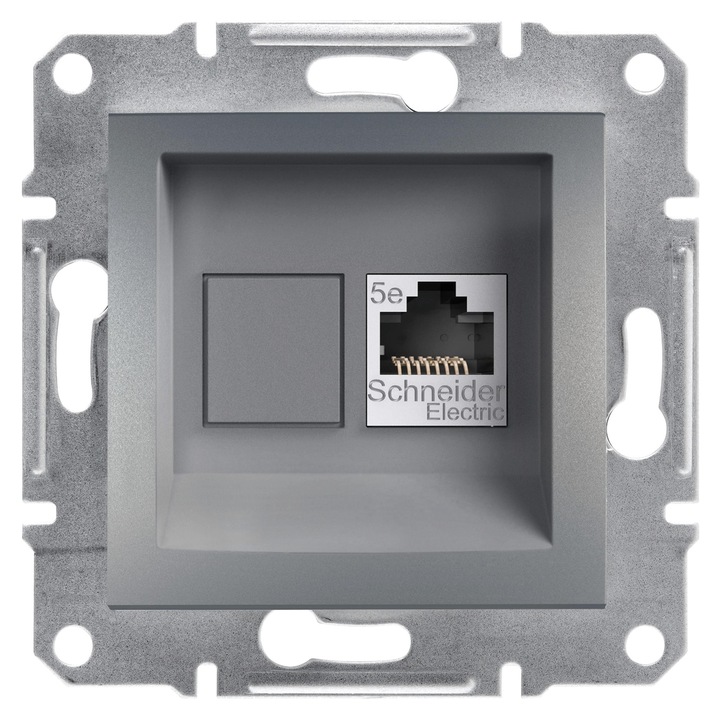 Priza computer Schneider Asfora, cat.5e UTP, plastic termoplastic, otel inoxidabil, 45x45mm