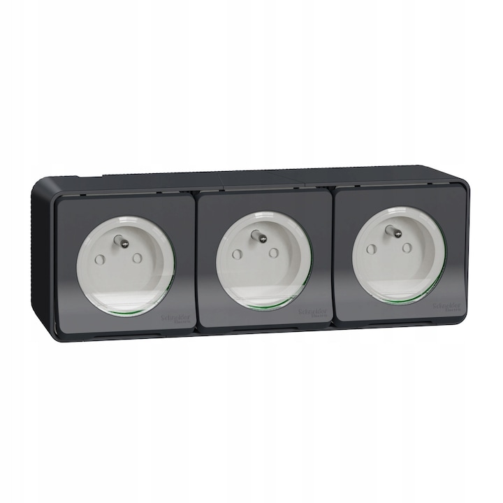 Priza 2P+PE tripla, soclu triplu Schneider Electric Mureva MUR36037, 16A, IP55, montaj aparent, rezistenta la UV, IK08, antracit, 1 buc