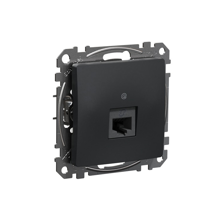 Priza RJ45 UTP Schneider Electric Sedna Design SDD114451, categorie 5e, 1 port, montaj incastrat, finisaj lucios, ABS rezistent la UV, negru antracit, 1 buc