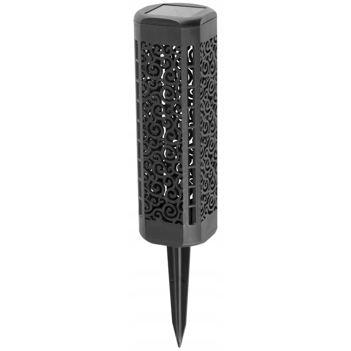 3 darabos készlet, Strend Pro napelemes kerti lámpa, leszúrható lábbal, dekoratív perforált design, vízálló, 1 meleg fehér LED, fekete, 6 x 6 x 31,5 cm