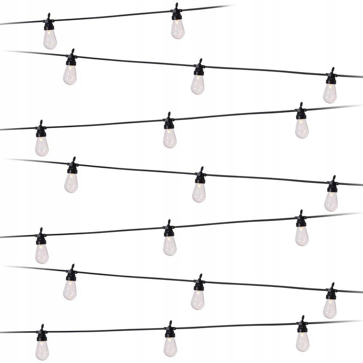 Ghirlanda luminoasa de exterior ProGarden cu 20 becuri LED, lumina alb cald, cablu negru, IP44, 12,5 m