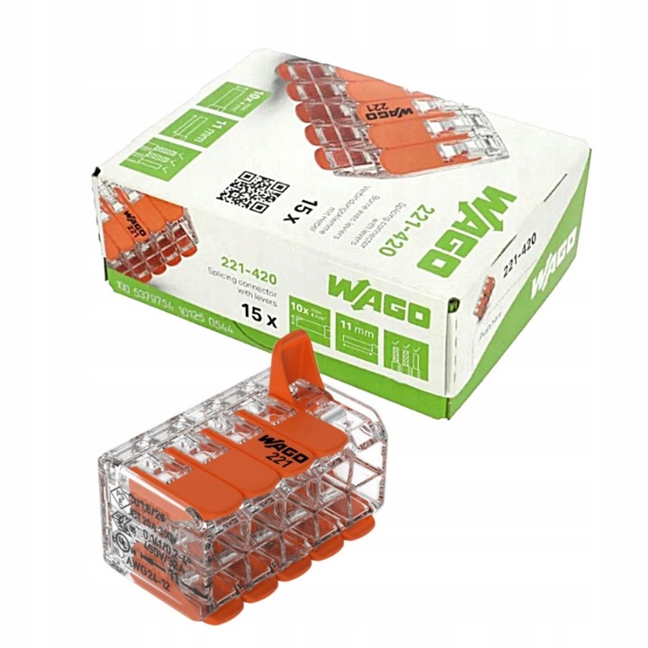 Conector electric Wago 221-420 set 15 buc 10 poli 4mm2 deschidere levier