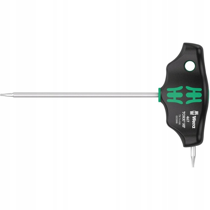 Отвертка Torx Wera Hex-Plus 467 HF TX7 x 100 mm, с ергономична Т-образна дръжка от 2 компонента, с функция за захващане, черно/зелено, 1 бр.