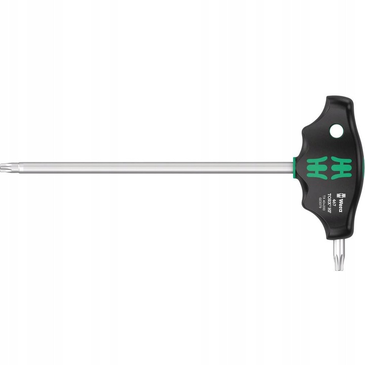 Отвертка T Torx Wera 467 HF TX 40 x 200 mm, ергономична двукомпонентна дръжка, с функция за задържане и антикорозионна защита, черно/зелено, 1 бр.