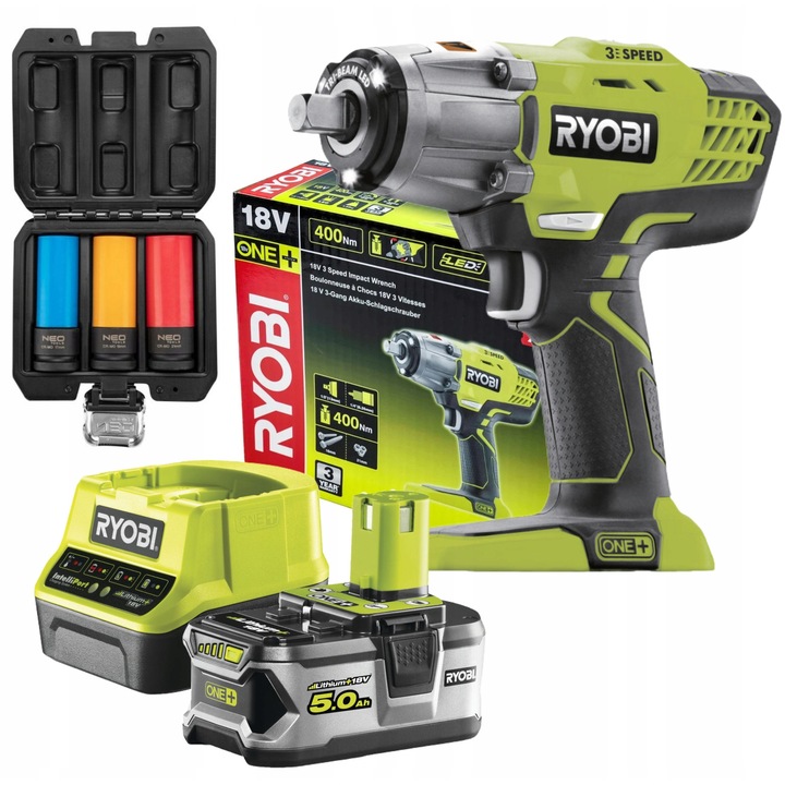 Ryobi 18V 5Ah ütvecsavarozó készlet 3 részes alufelni, többszínű